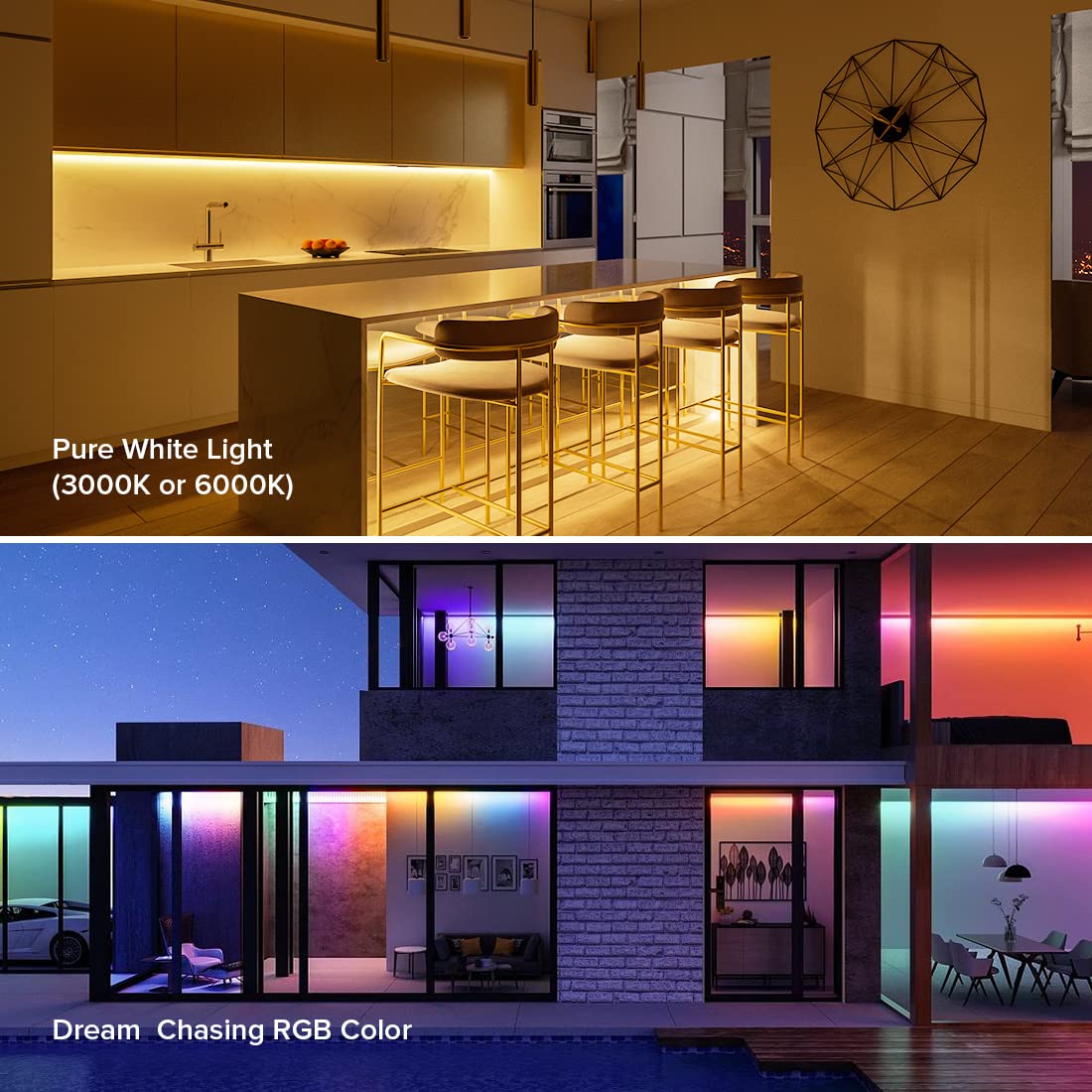 BTF-LIGHTING WS2814 IC RGBW RGB+Warm White (Similar WS2812B) Addressable DC12V 16.4FT 60LED/m 20pixel/m Flexible 4 Colors in 1 Dream Color LED Strip IP30 for Home Decor (No Adapter or Controller)