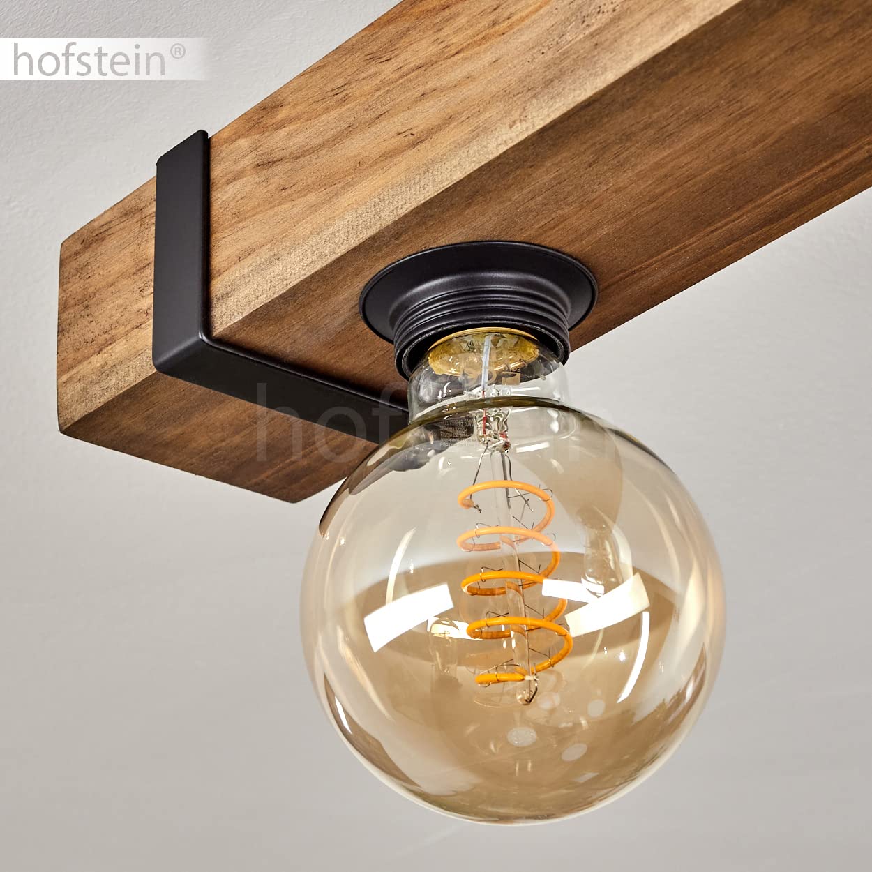 Lámpara de techo Montgomery, moderna lámpara de techo de metal/madera en negro/naturaleza, lámpara con varilla de madera en diseño vintage, 3 llamas, 3 x E27, sin bombilla(s)