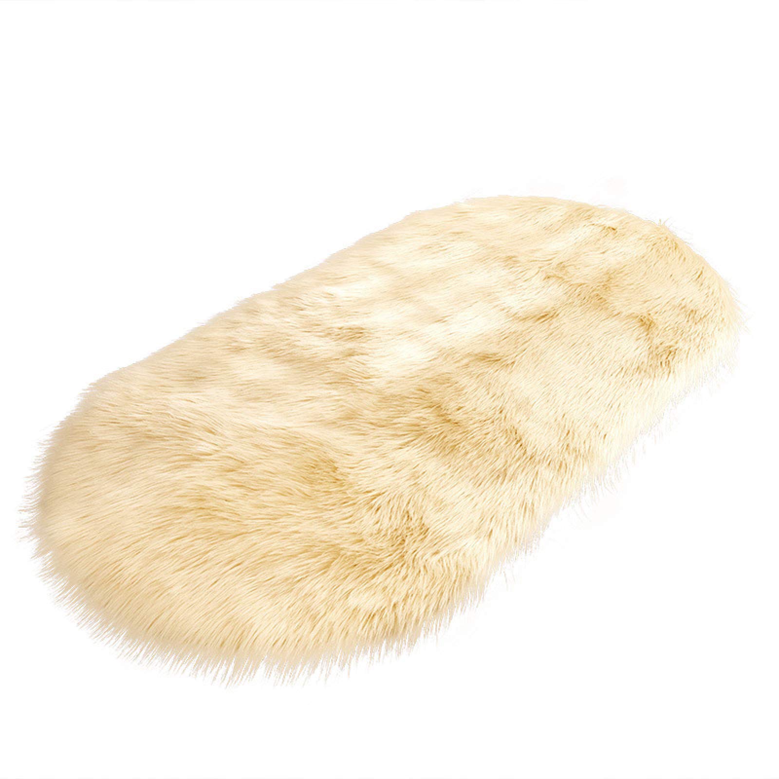 Tapis Moelleux Ovale Jaune Clair en Fausse Fourrure, Tapis de Chevet en Fausse Peau de Mouton Lavable en Machine, 100x180cm/39.3x70.7in