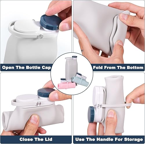 Miniatura 8 de PNEUICALLY Botella de agua plegable, reutilizable, plegable, sin BPA, botella de agua deportiva portátil a prueba de fugas para correr, viajar,