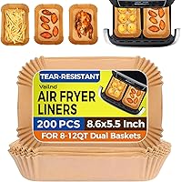 Vista 1 de Vailnd - Forros para freidora de aire desechables para cestas dobles, 200 piezas de papel pergamino rectangular para Ninja DZ201 DZ401, freidora