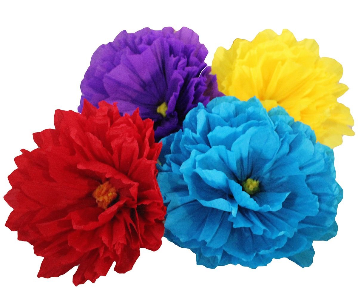 Mexican Paper Flower Set of 4 X-Large Tissue Paper Hand Made Party Fiesta Decor (Poppy)