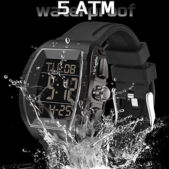 findtime Men's Digital Watch Fashion Sport Watches Unique Tonneau Military Tactical Waterproof Square Watches with Stopwatch Alarm Countdown Luminous Curved Big Face Wrist Watch