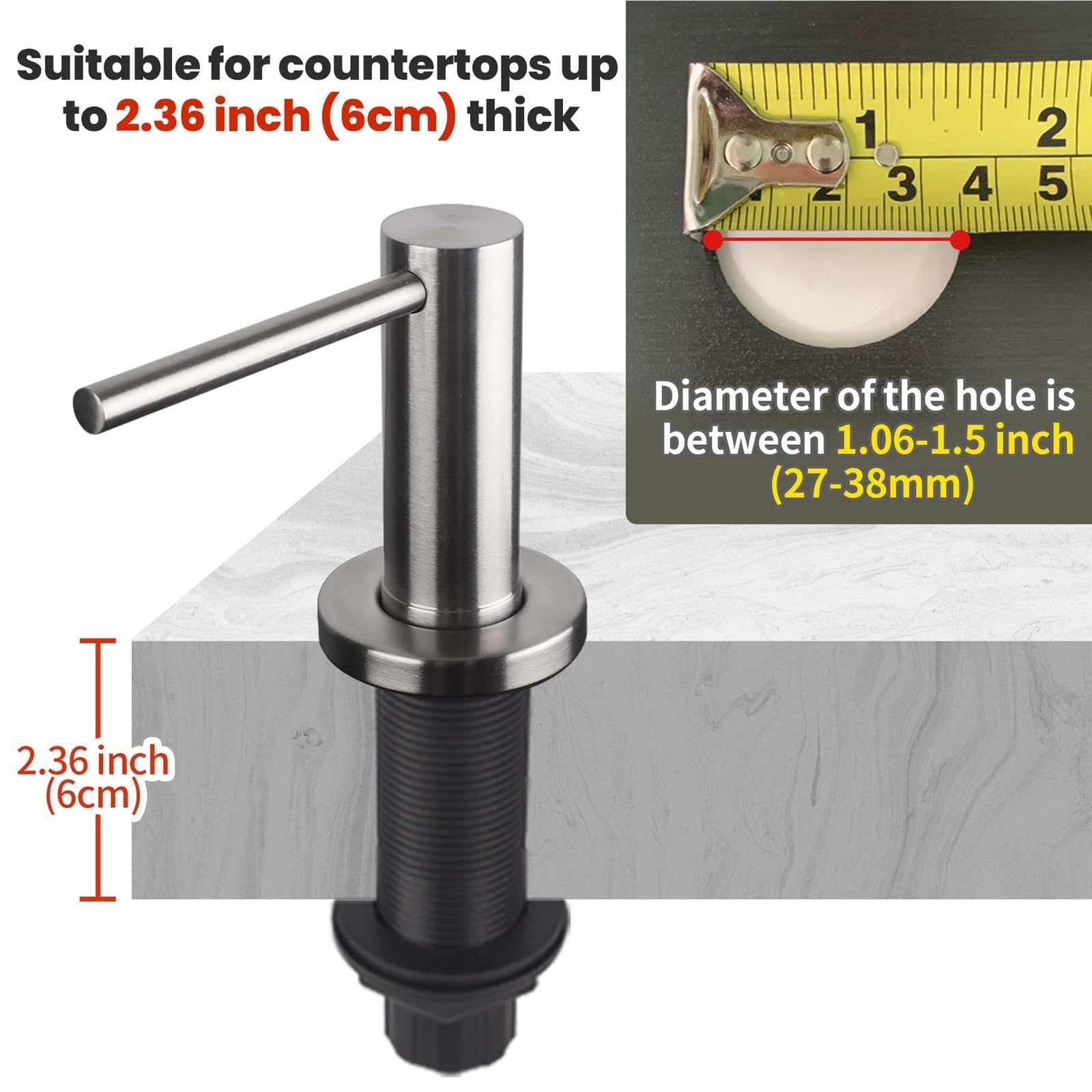 Dispensador de jabón de Cocina Dispensador de jabón sólido Acero Inoxidable 304 for Fregadero Cocina con Botella 17 onzas y Kit Tubo extensión 47 Pulgadas para Fregadero