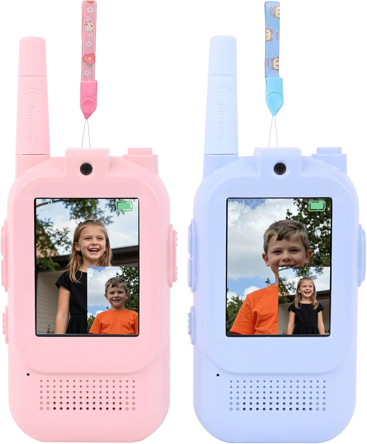 Kids Video Walkie Talkie Set, HD Video Chat Toy, Rechargeable 2.5H Working Time, 3 Volume Levels & Mute, One-Click Voice Changing, Indoor Camping Travel Birthday for Children