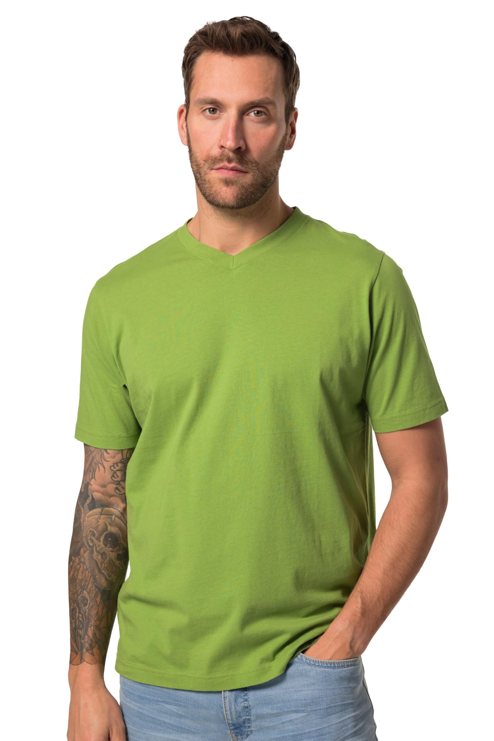 JP 1880 Men's Large Sizes Plus Sizes Menswear L-8XL T-Shirt, Basic, V-Neck, up to 8XL 702415, Moss Green, 6XL
