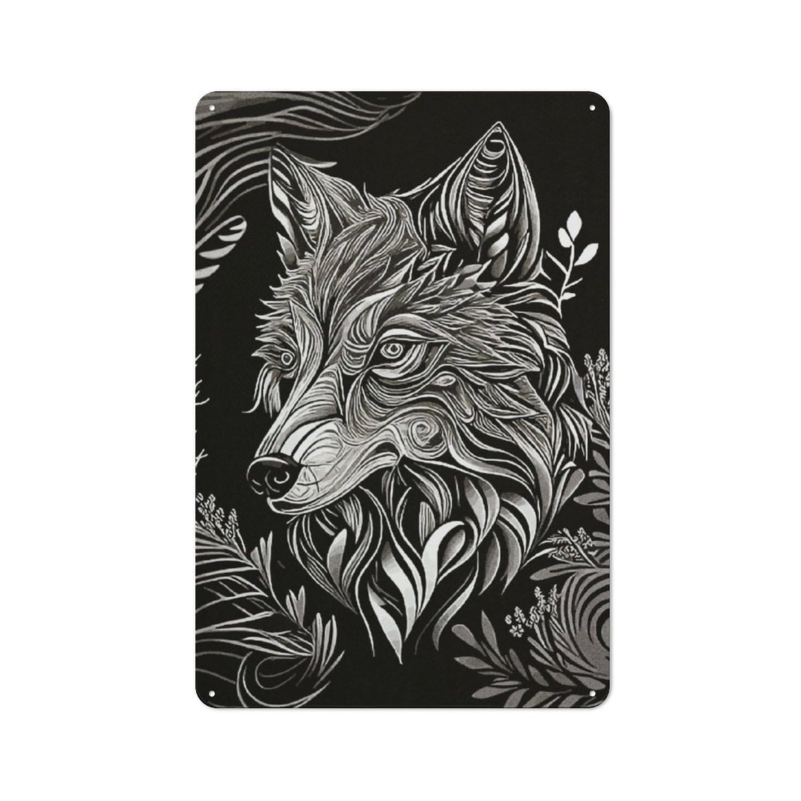 Junmoney Wolf Art 4 Vintage Metal Sign 30X20cm For Guest Room Or Hallway, Suited To Guest Room Decorators