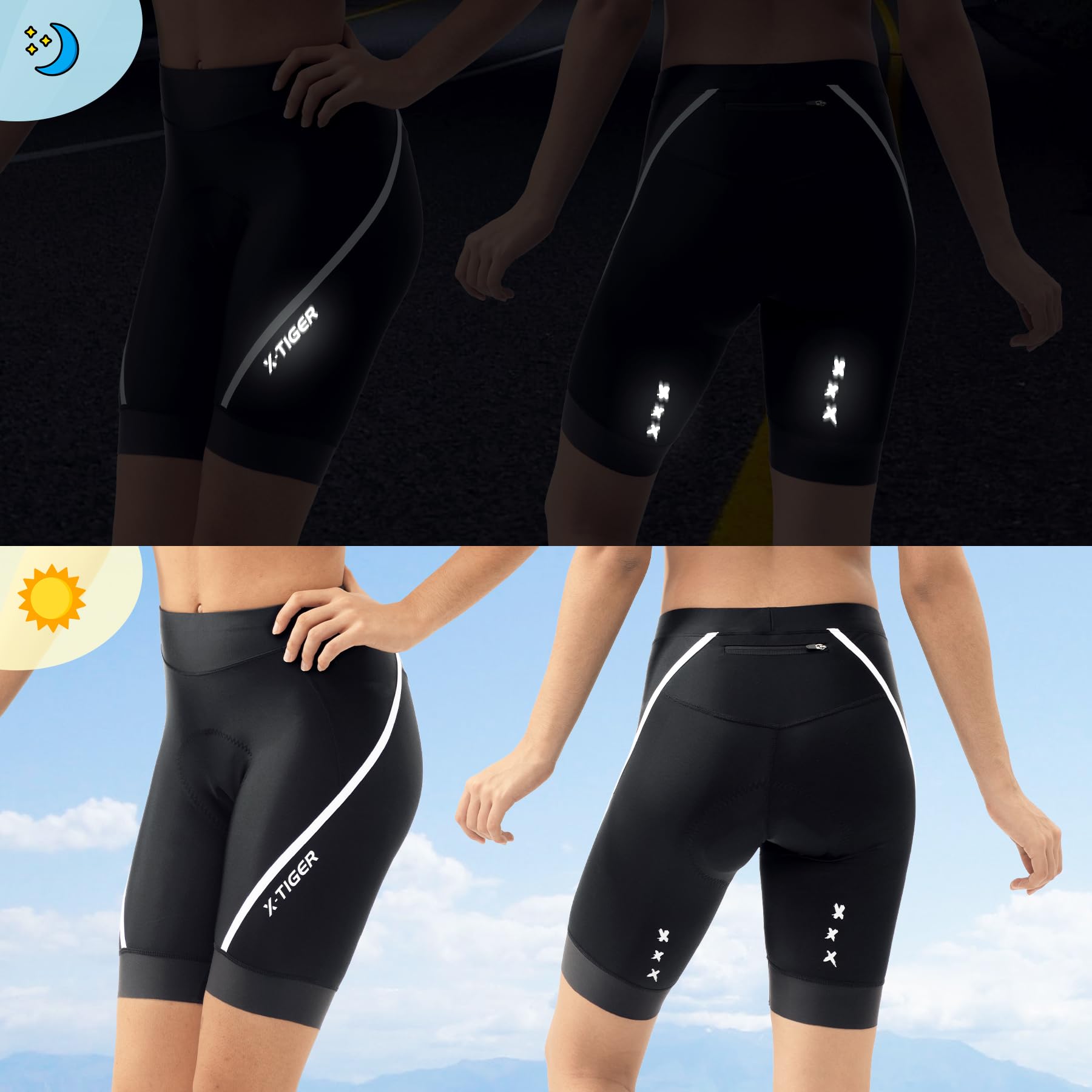 X-TIGER Pantaloncini Ciclismo Donna Imbottito Pantaloni Bici MTB Corti Bicicletta Traspiranti con Tasche