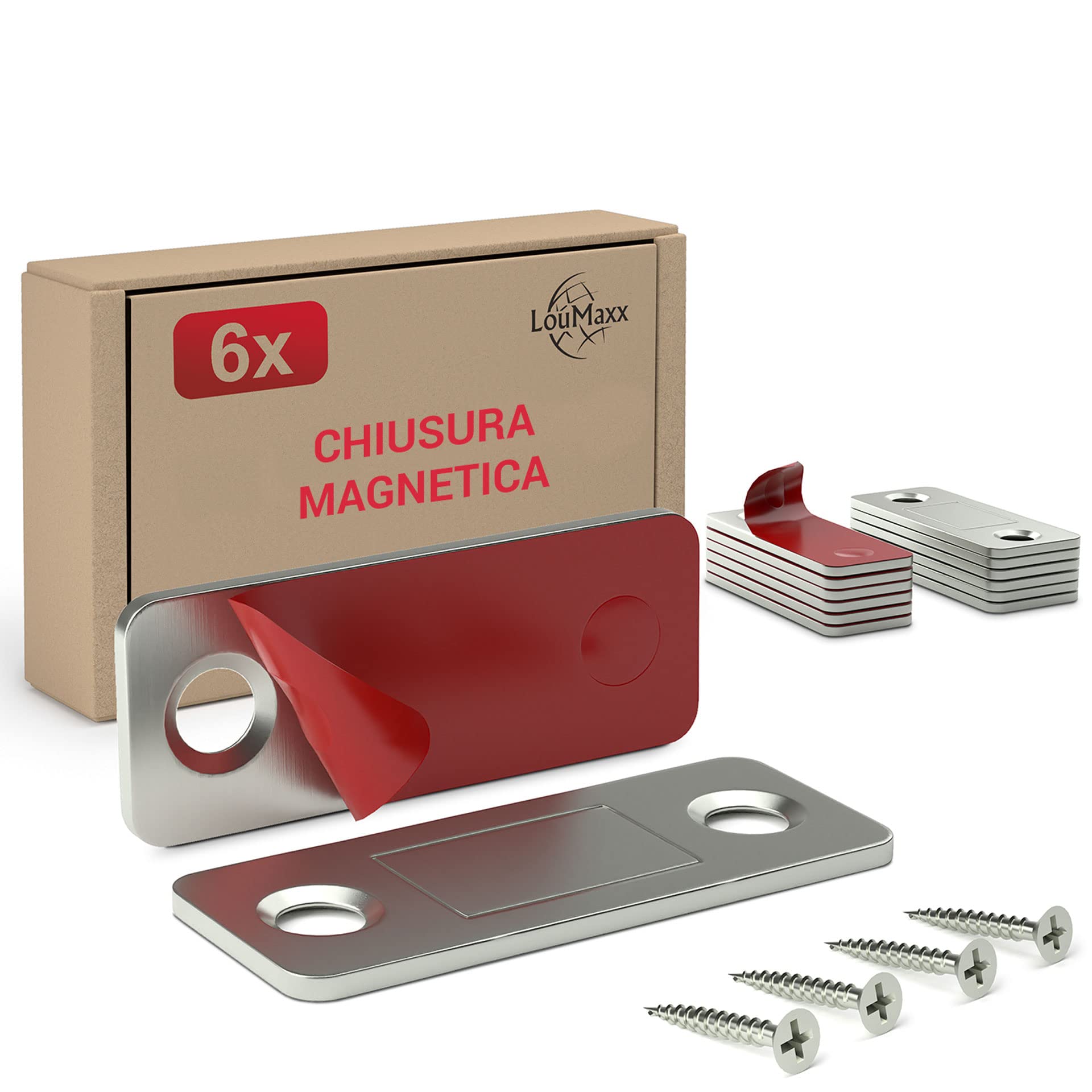 LouMaxx Chiusura Magnetica Per Ante – Forza Di Tenuta 15kg, Set Da 2 In Acciaio Inox Bianco, Per Mobili, Armadi, Cassetti, Porte E Camper – Viti Incluse