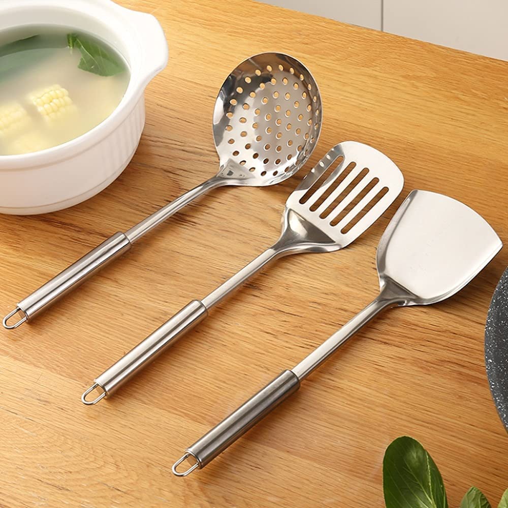 Küchenset, Kochwerkzeug, Küchenutensilien-Set, Spatel, Kochutensilien-Set aus Edelstahl, Pfannenwender, hitzebeständiger Griff, Suppenlöffel, antihaftbeschichtet, spezieller Kochschaufel, Wender, Küch