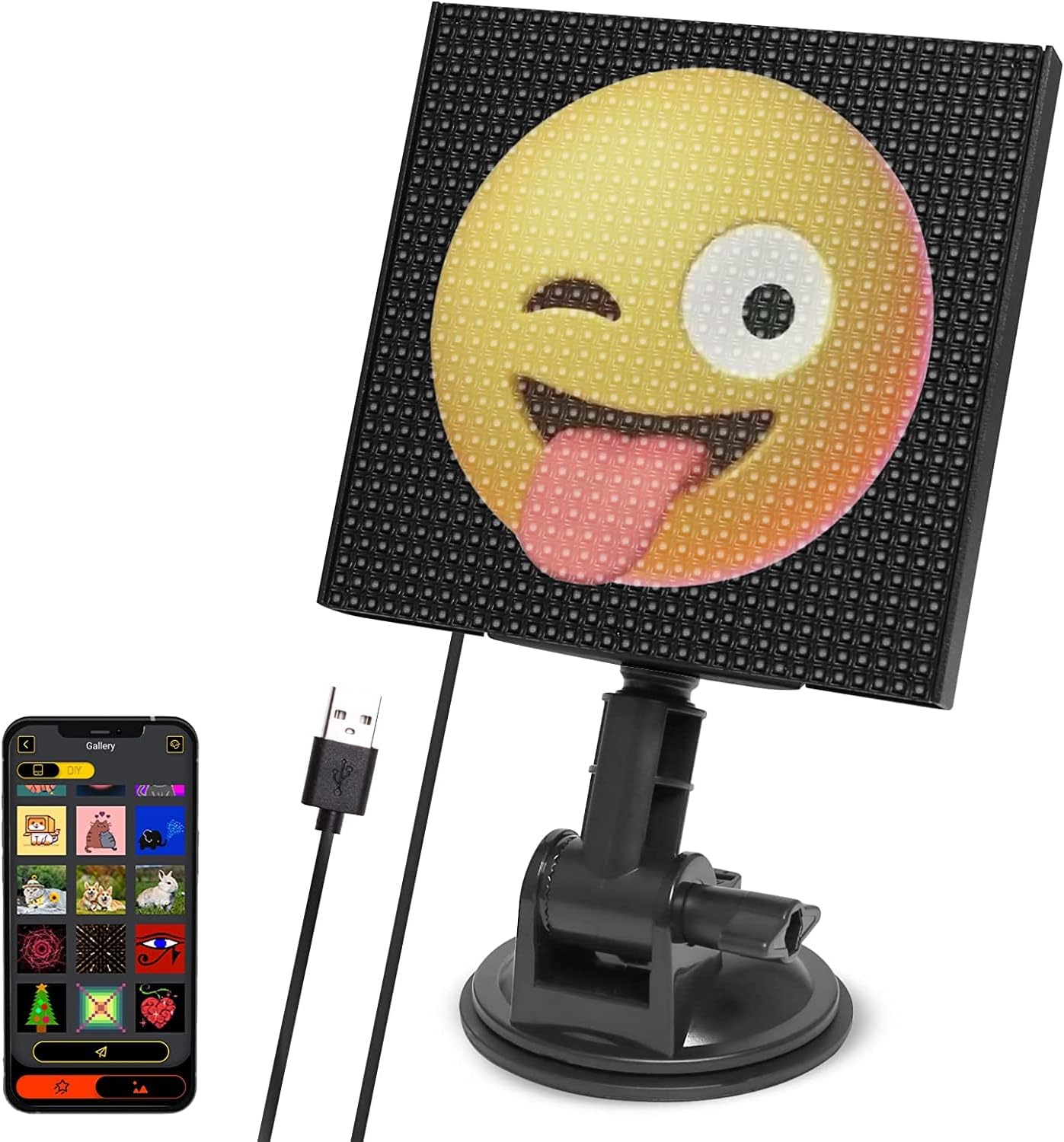 DIY Bluetooth LED Placard,LUXONIC Automotive Interior Screen,32x32 pixel USB Charging Slogan Moniter Warning Sign,No glue marks Billboard,led Display With App for Car,Shop,Hotel,Indoor Home Decor