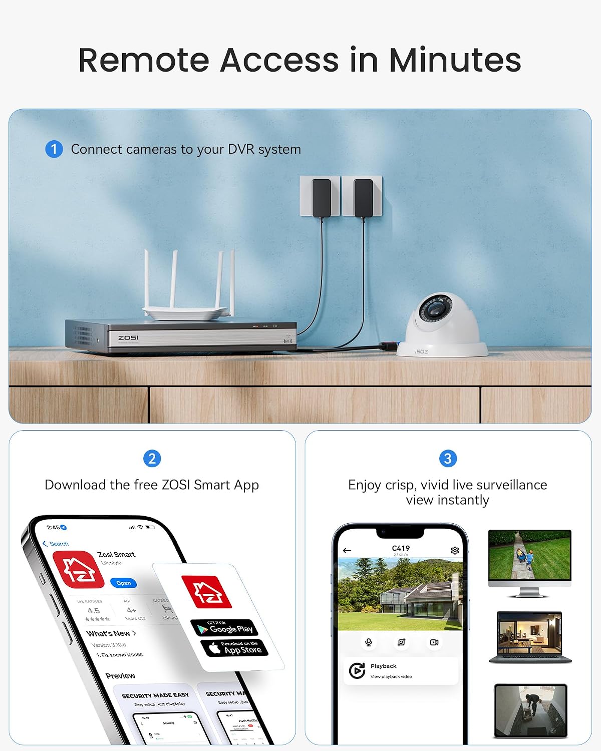 ZOSI 3K Lite 16CH Security Camera System, 16 X Dome 2MP Cameras, 4TB HDD image 7