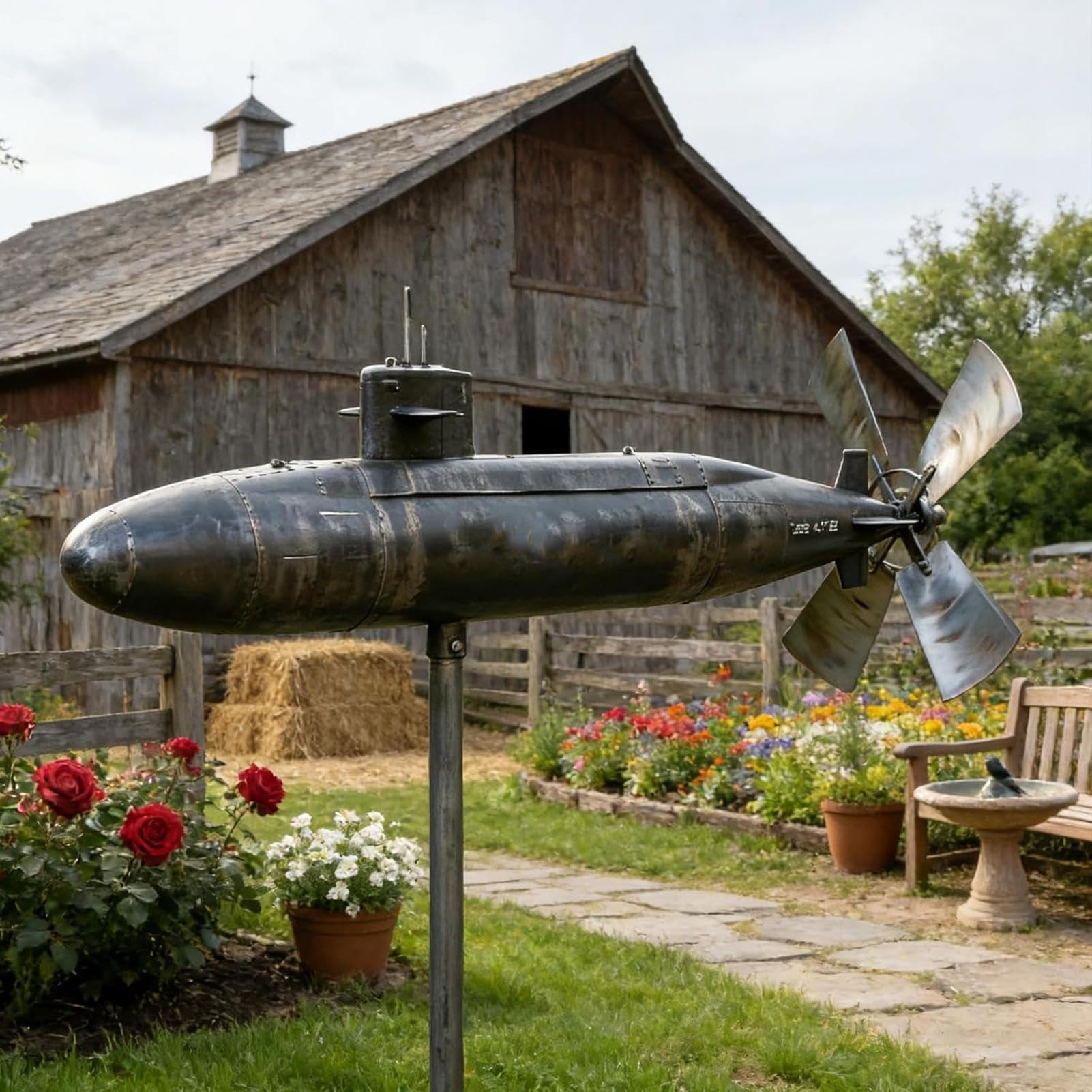Submarine Wind Spinner, Iron Battleship Wind Spinners for Garden on Stake, Novelty Navy Submarine Garden Windmills Outdoor Decor, Sturdy Battleship Sculpture Windmills for Gardens Ornaments