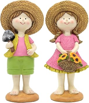 Sunflower Decorations Figurines Set of 2, Resin Summer Garden Statues Indoor Outdoor, Cottage Home Decor for Yard Patio Lawn