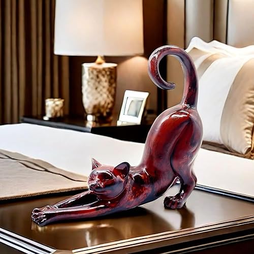 Miniatura 2 de Estatua de estiramiento de gato, escultura, regalos para amantes de los gatos, arte, oficina, decoración del hogar, accesorios de escritorio,
