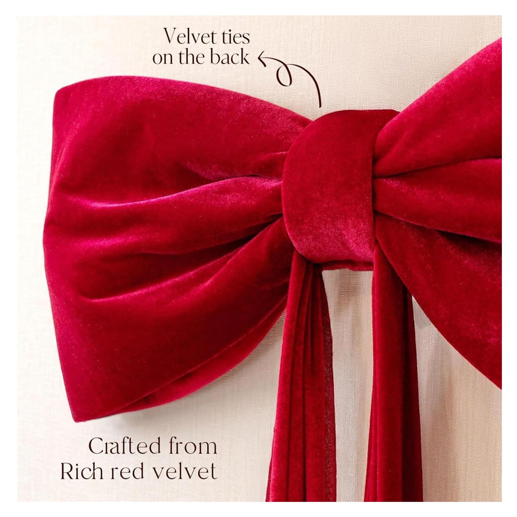 Cimier de sapin de Noël extra large en velours rouge avec ruban de 2,6 m – Décoration parfaite pour arbres, guirlandes, murs et fêtes intérieures