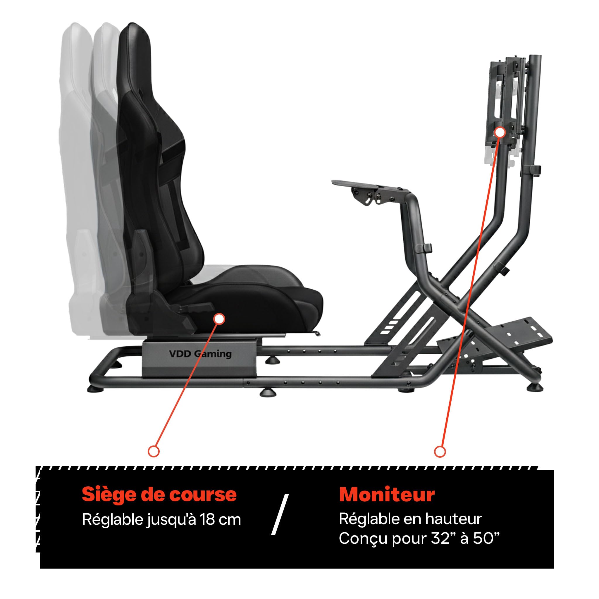 VDD - Simulateur de cockpit avec siège baquet - entièrement réglable – siège baquet