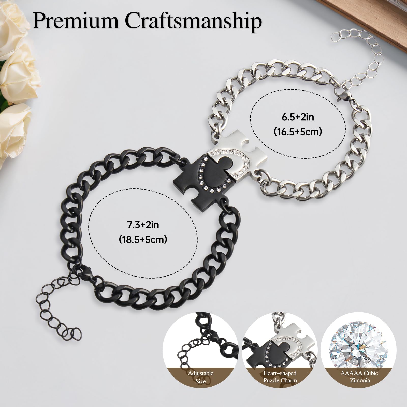 Pulseras a juego para parejas, pulseras de corazón de rompecabezas, regalos perfectos de aniversario y día de San Valentín para él y ella, símbolo de amor ideal para novio, novia, marido, esposa y 5