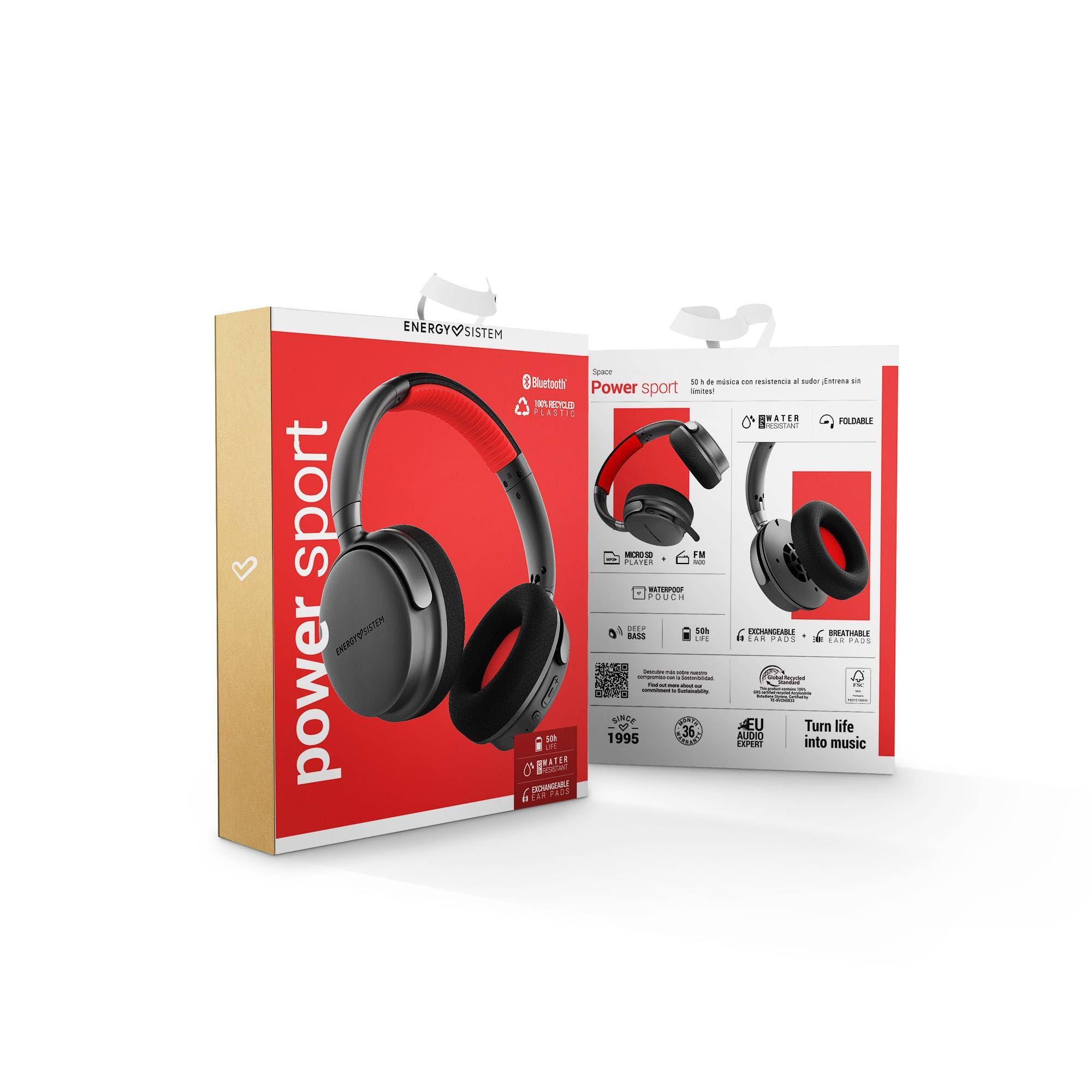 Energy Sistem Power Sport Écouteurs Bluetooth (Bluetooth 5.3, Batterie de 50 Heures, Radio FM, IPX5, Deep Bass)