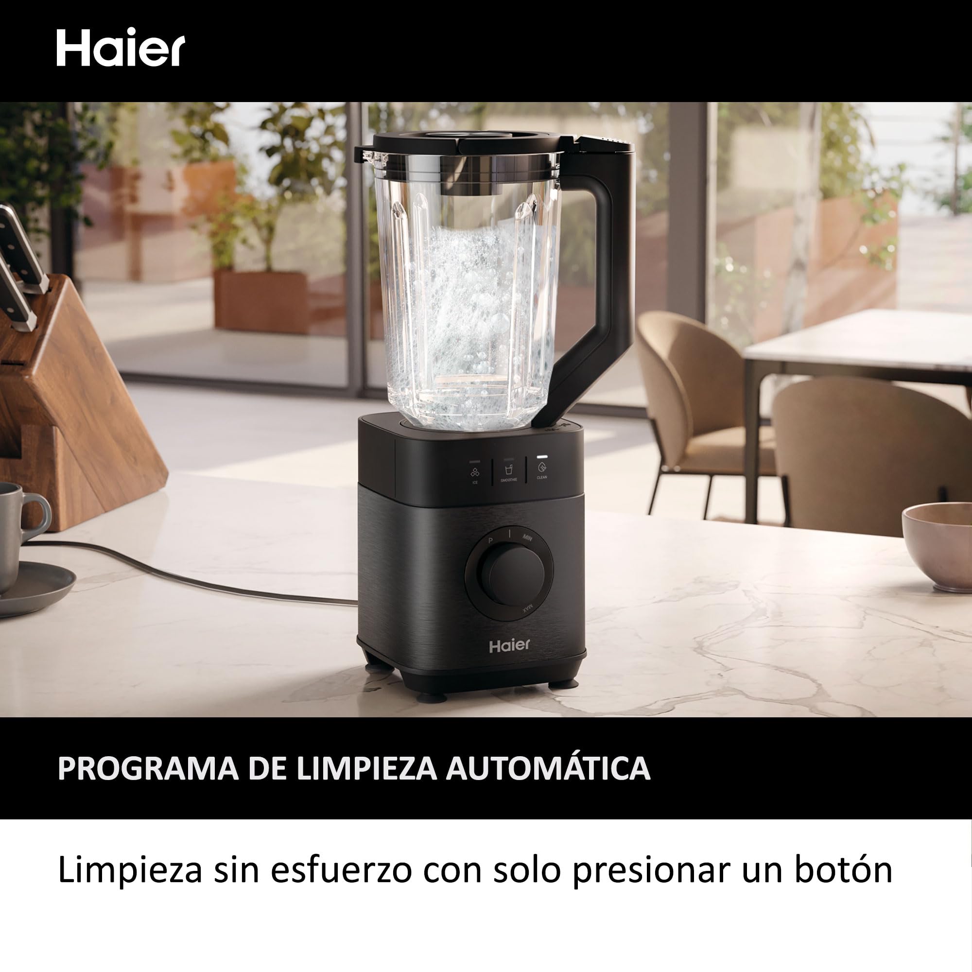 HAIER Batidora de Vaso con Triturador de Hielo, Batidora Smoothies, 5 Velocidades Variables, Limpieza Automática, Jarra de Vidrio de 1.7L, Jarra Portátil de 0.6L, 1200W [I-Master Series 5]