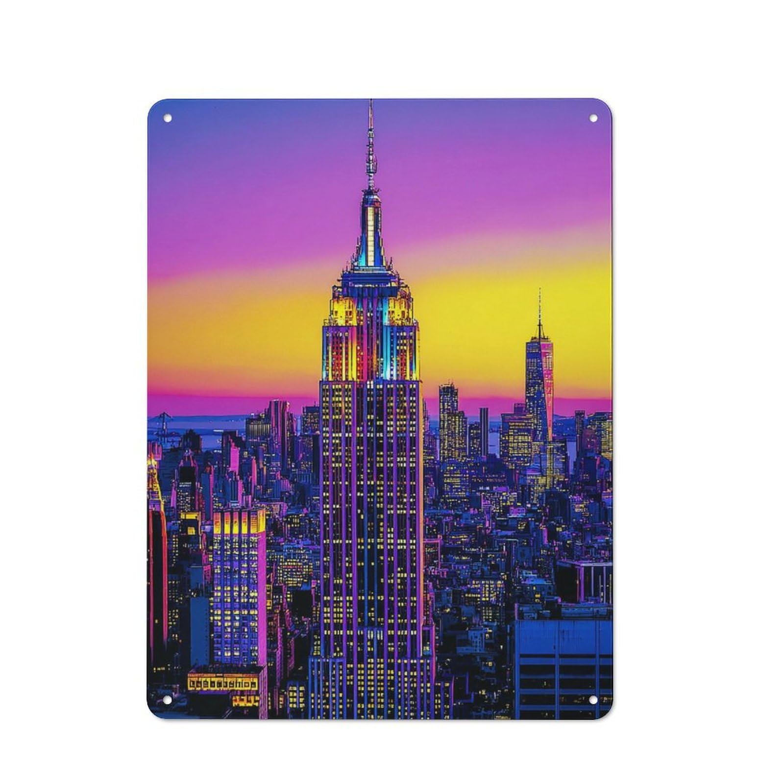 Junmoney Empire State Building Sunset-1 Tin Wall Plaque 40X30cm, Rustic Farmhouse Wall Decor For Dining Room, Cafe, Entryway Or Family Room