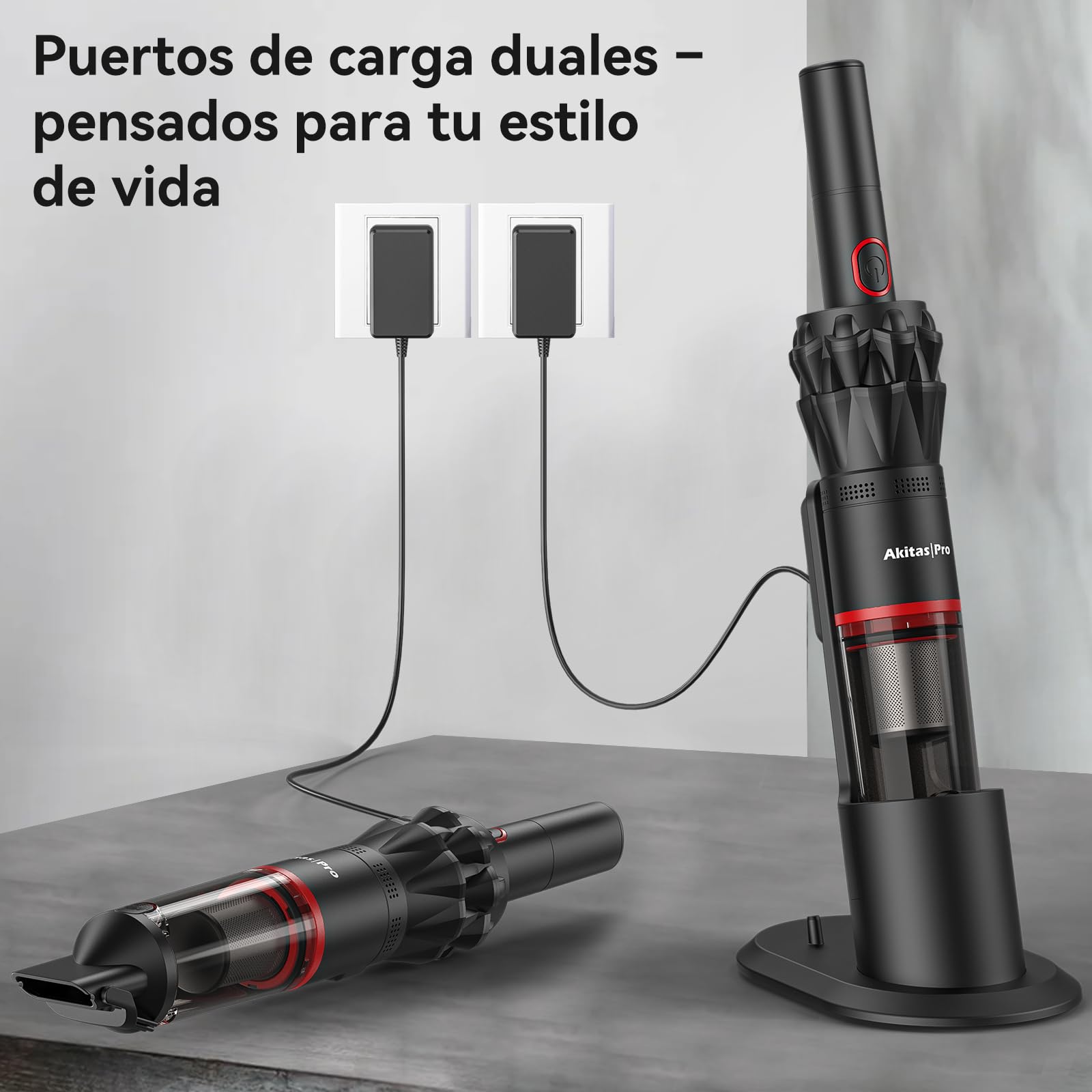 Akitas Pro H2 Aspiradora de Mano Sin Cable Ultraligera 0,5 kg – Potente Succión con Doble Modo, Batería 2600mAh, Filtro HEPA y Acero, Boquilla y Cepillo, Compacta para Hogar, Sofá y Coche