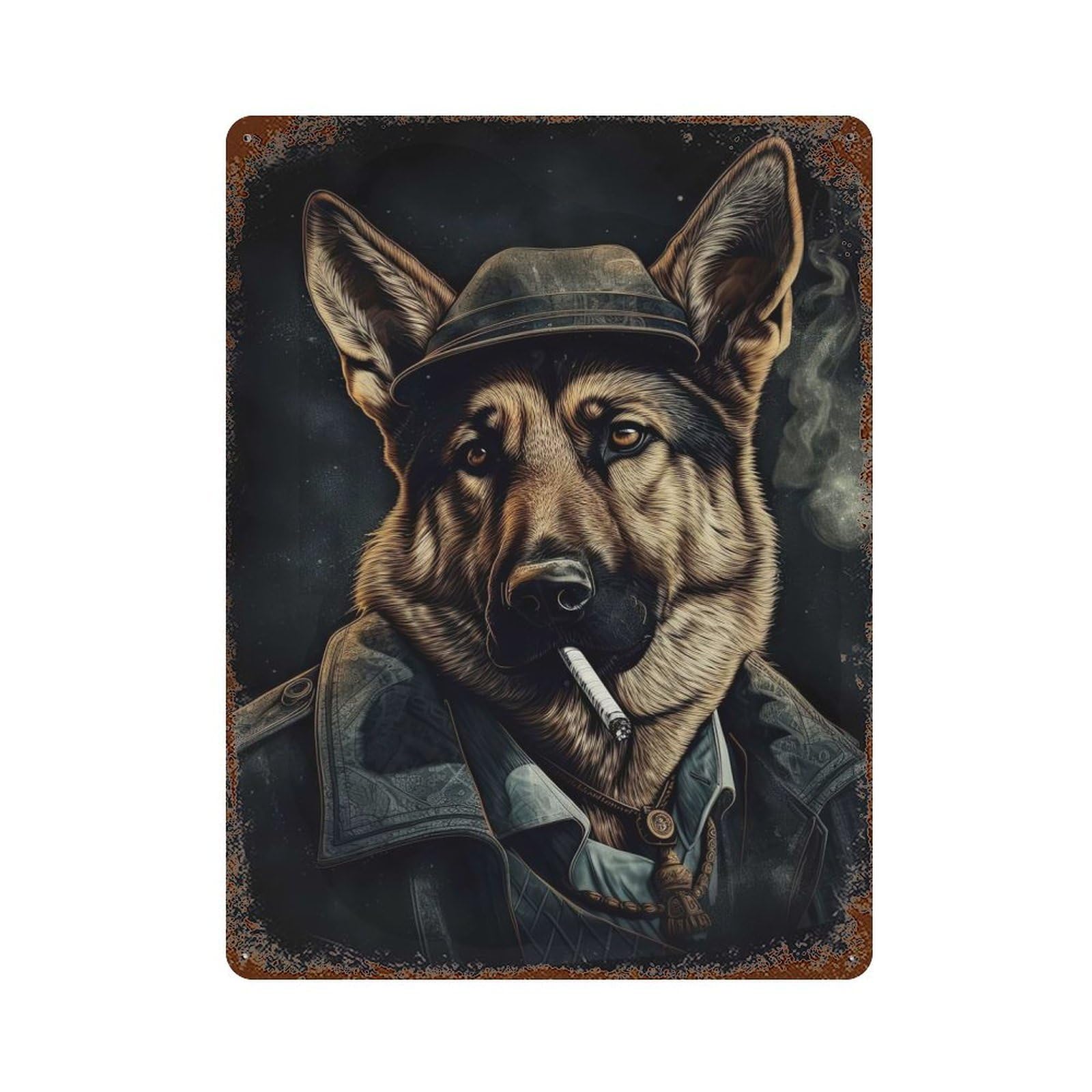 German Shepherd Gangster Rust Effect Tin Sign 15.7"x11.8", for Bistro, Counter And Cafe Decor, Decorative Metal Wall Art