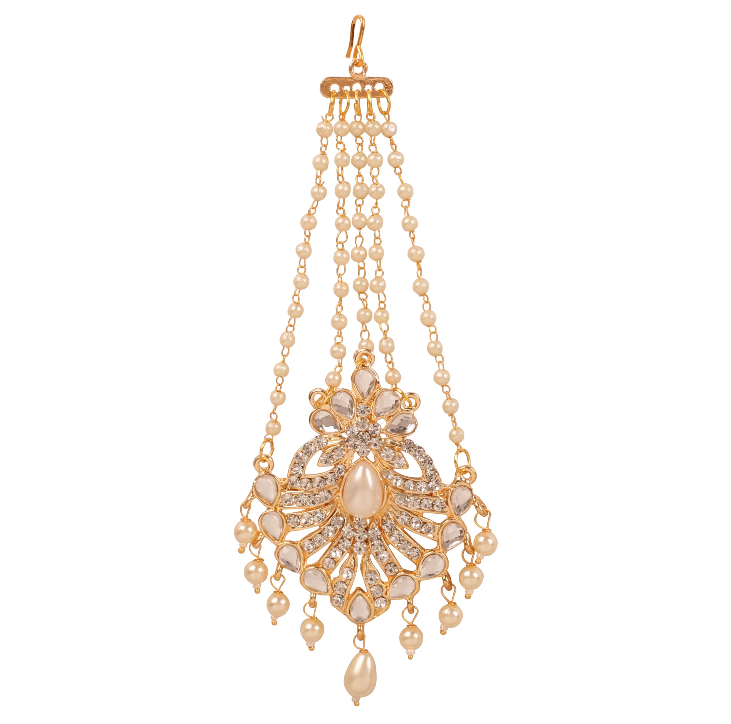 Touchstone"Contemporary Kundan Collection" Indian Bollywood Desire Royal Mughal Classical Style Kundan Look Jewelry Mangtika, Mathapatti, Nose rings In Antique Gold Tone For Women