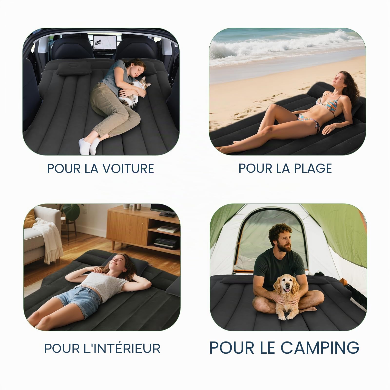 Matelas Gonflable de Voiture, Matelas Voiture pour Tesla Model Y SUV, avec Oreiller et Pompe, Camping Lit Gonflable pour Picnic Voyage Camping Noir