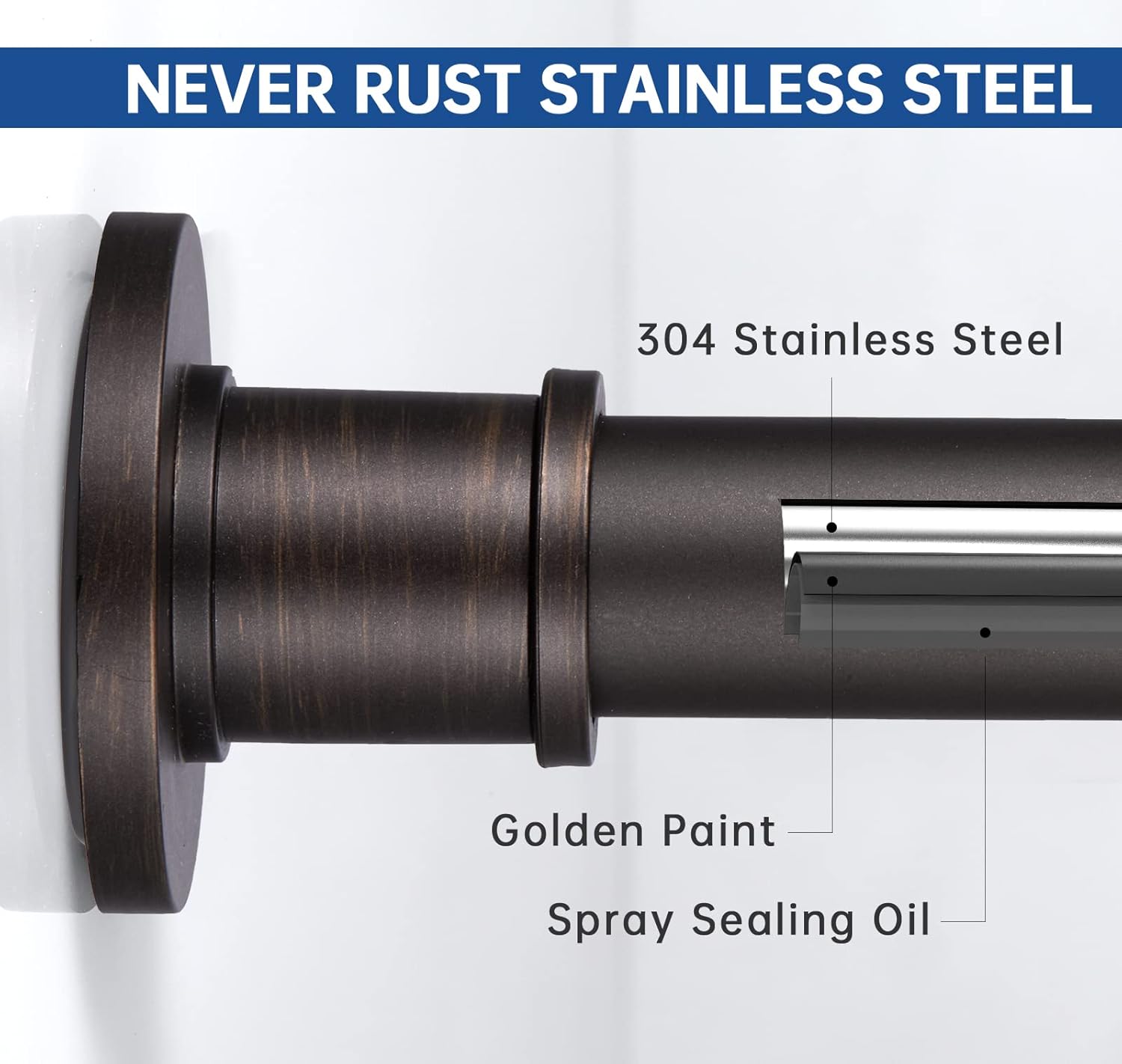 Size 109 cm- 183cm 43in - 72 in Color bronze BRIOFOX Industrial Shower Curtain Rod - Never Rust Non-Slip 43-72 Inch Stainless Steel, Bronze, Painted-gold Finial