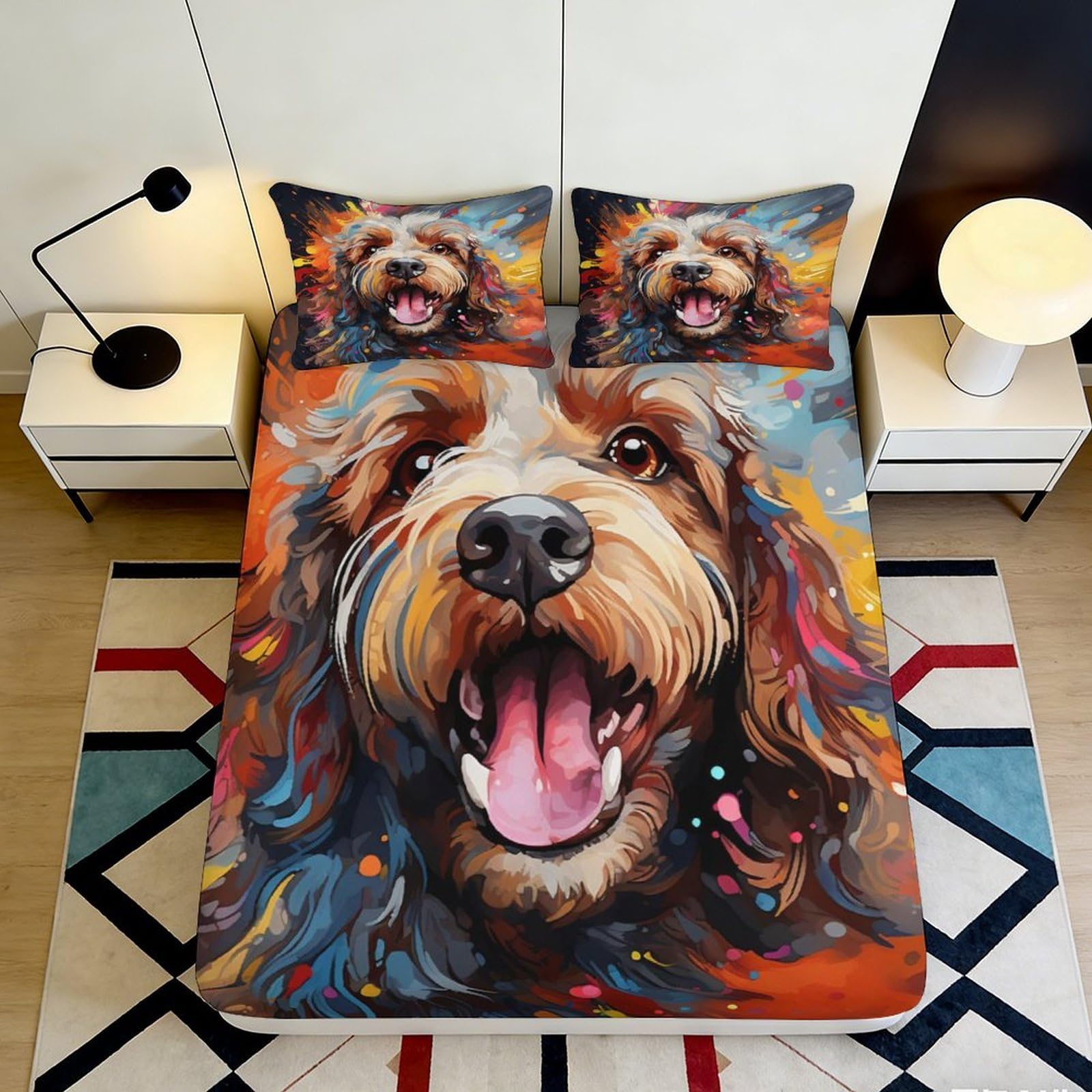 Jqzkxnhpbr Style-1 3D Printed Colorful Dog Portrait Fitted Sheet Microfiber Soft Anti-Slip Bed Sheet For Bedroom Dorm Mattress Cover Decor 90X200x25cm