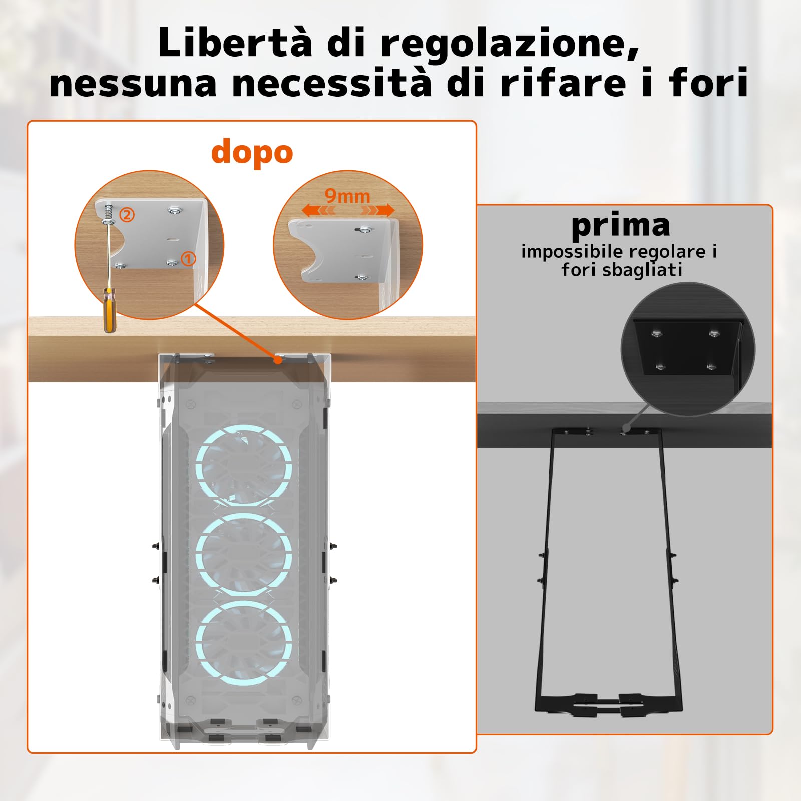 PUTORSEN Supporto per PC sotto scrivania, larghezza massima fino a 340 mm, portata fino a 35 kg, supporto da tavolo in PC con imbottitura protettiva, alloggiamento per computer resistente, bianco