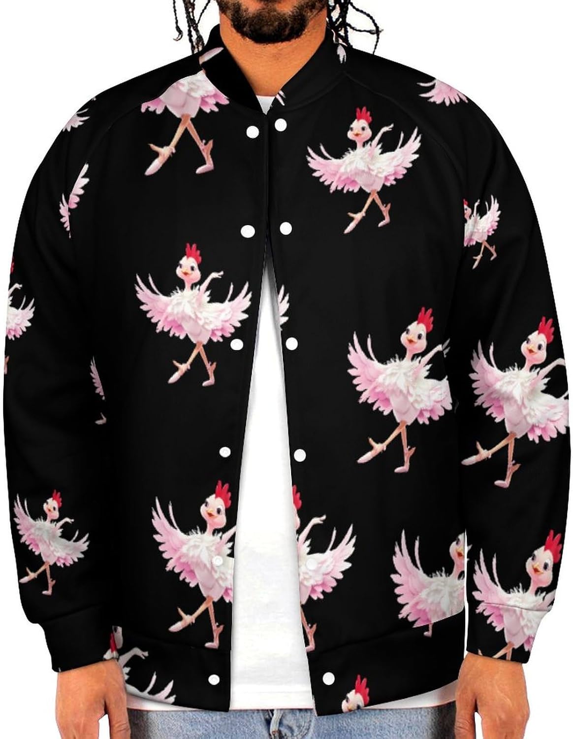 Ballerina Chicken Novelty Men's Baseball Jackets Causal Sweatshirt Button Top Long Sleeve Coat