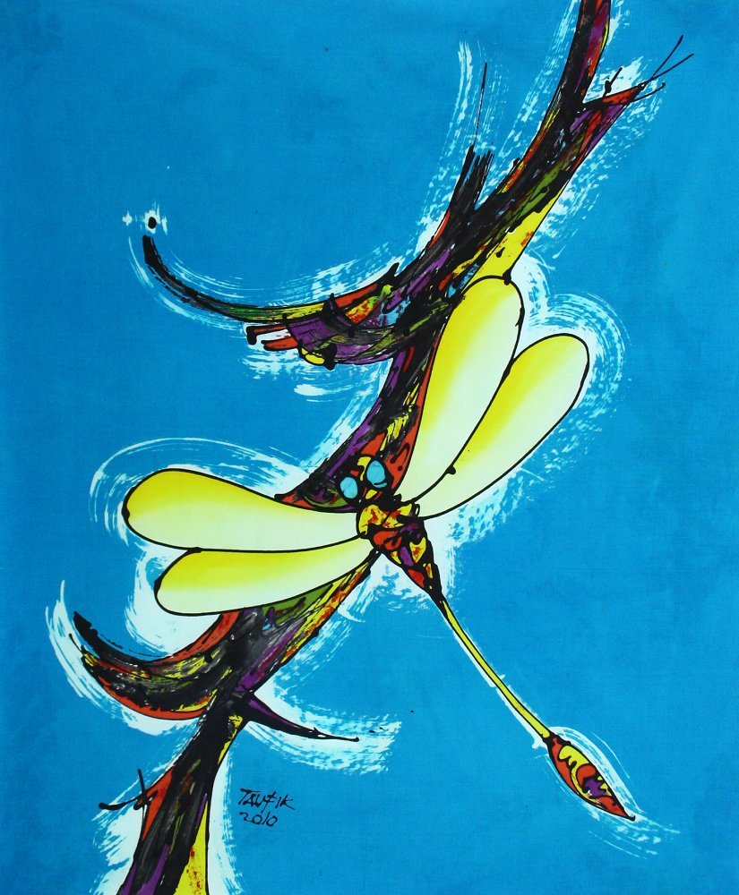 Original Batik Art Painting on Cotton Fabric Dragonfly by Taufik 75cm x 90cm