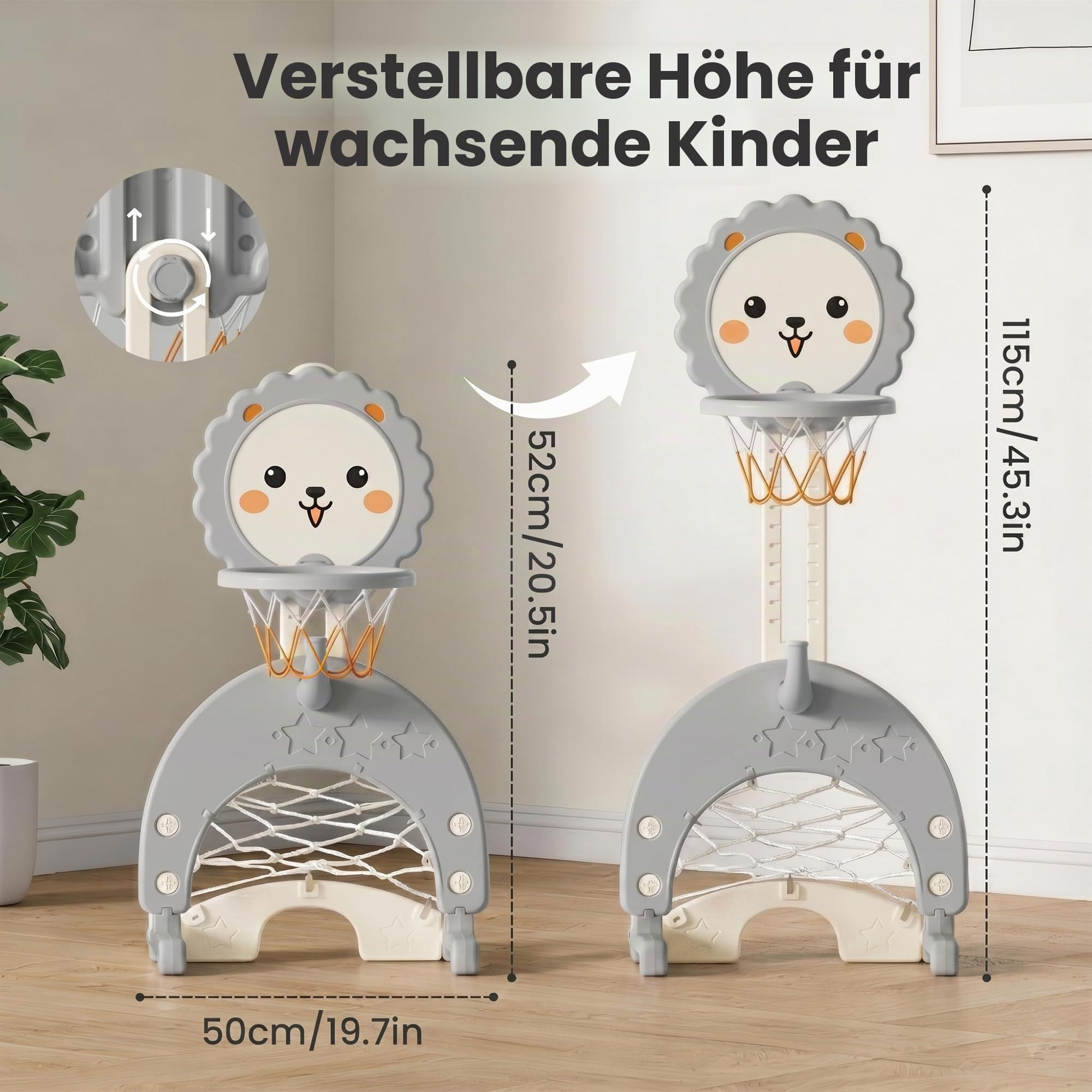 3-in-1 Kinder Basketballkorb Set, Höhenverstellbarer Basketballständer mit Fußballtor und Ringwurf, Mini Basketballkorb, Kinder Spielgeräte für Indoor und Outdoor