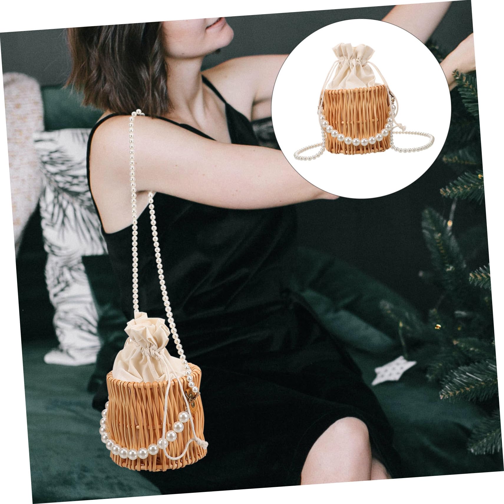 SOIMISS Bolso de ratán billetera bolso de mano bolso de hombro individual Bolso de mimbre de moda bolsa de bolso de hombro para bolso para