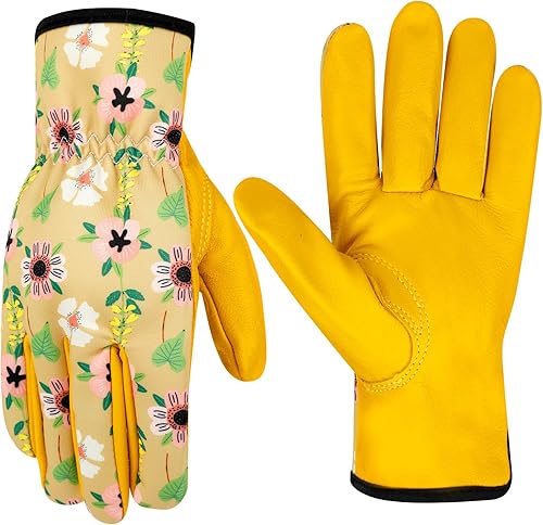 Miniatura 8 de Guantes de jardinería para mujer, de cuero resistente, a prueba de espinas, guantes de trabajo para mujeres, para excavar y plantar