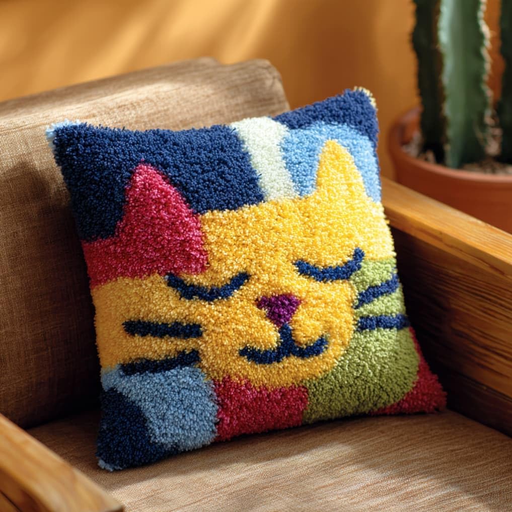 AxiangziK Latch Hook Pillow Kit for Adults,Cartoon 17X17In Latch Hook Kit for Pillow Cover with Instruction for Beginner Cross Stitch Sofa Cushion Cover with Crochet Yarn for Beginners and Home Decor
