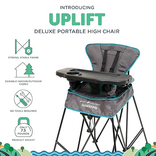 Miniatura 2 de Baby Delight Go with Me Uplift Deluxe - Silla alta portátil para interiores y exteriores color verde azulado y gris