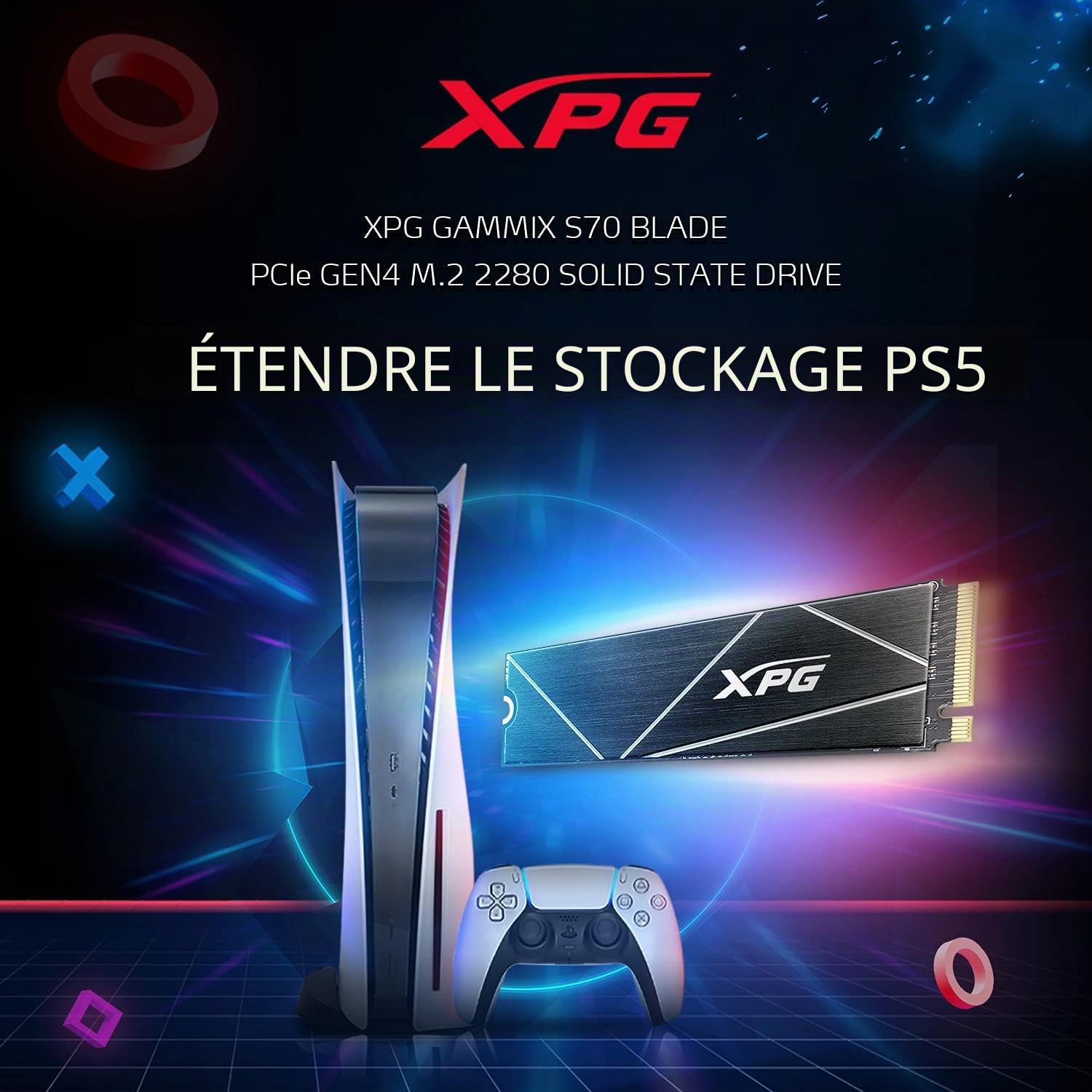 ADATA XPG GAMMIX S70 Blade 1 to PCIe Gen4x4 M.2 2280 SSD Noir-Distributeur de Chaleur- Traitement Graphique 3D et Jeux Haut de Gamme
