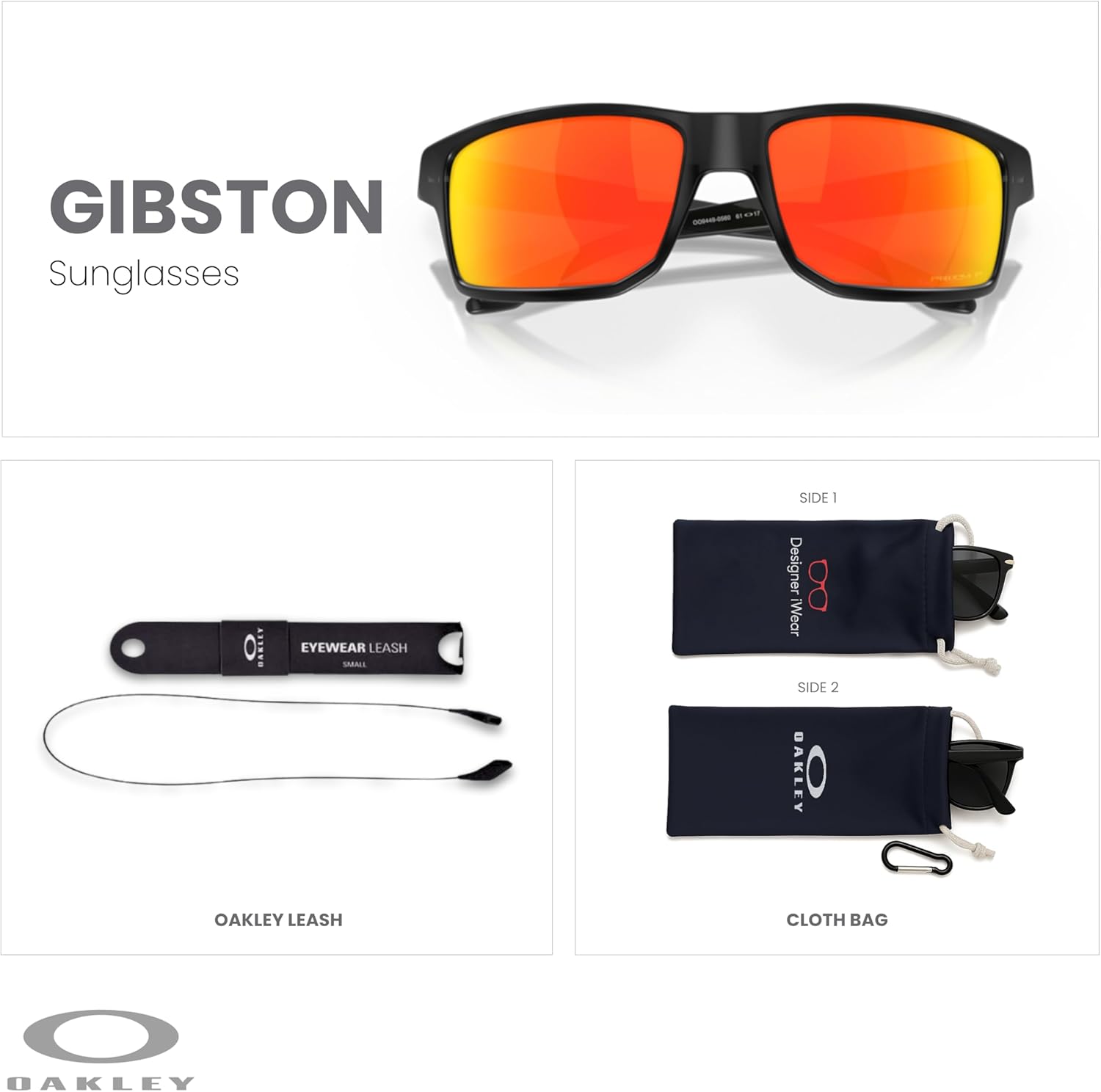 Oakley Gibston OO9449 Rectangle Sunglasses for Men+ Bundle Accessory Leash Kit, Microfiber Pouch - Image 2