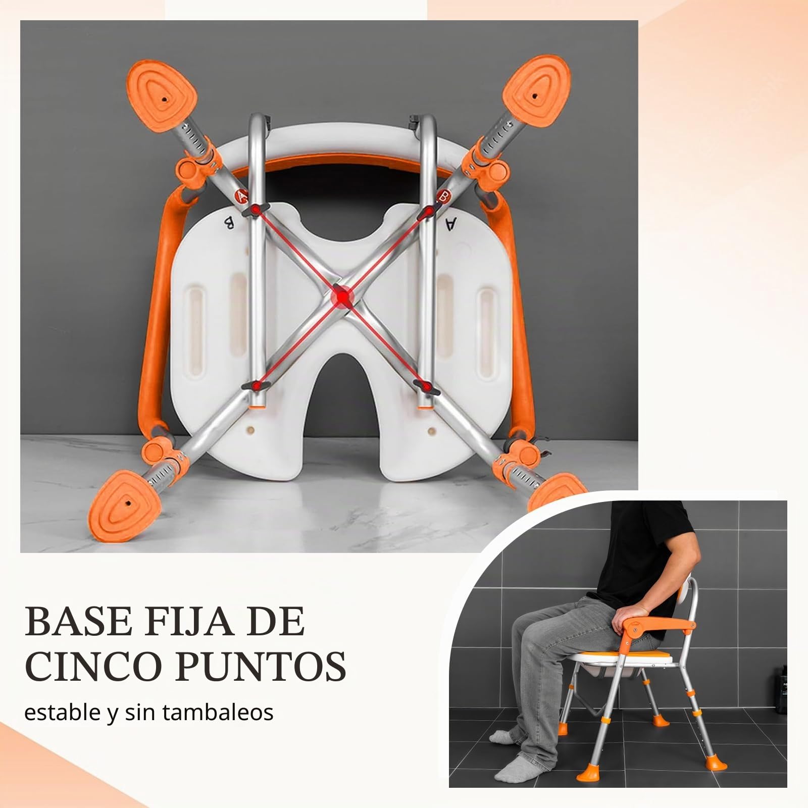 Silla de Ducha Plegable, Silla de Ducha Asiento de Ducha Resistente con Reposabrazos y Respaldo, Asiento de Ducha Antideslizante Altura Ajustable, Silla Baño Ancianos Ducha, Carga 180 kg
