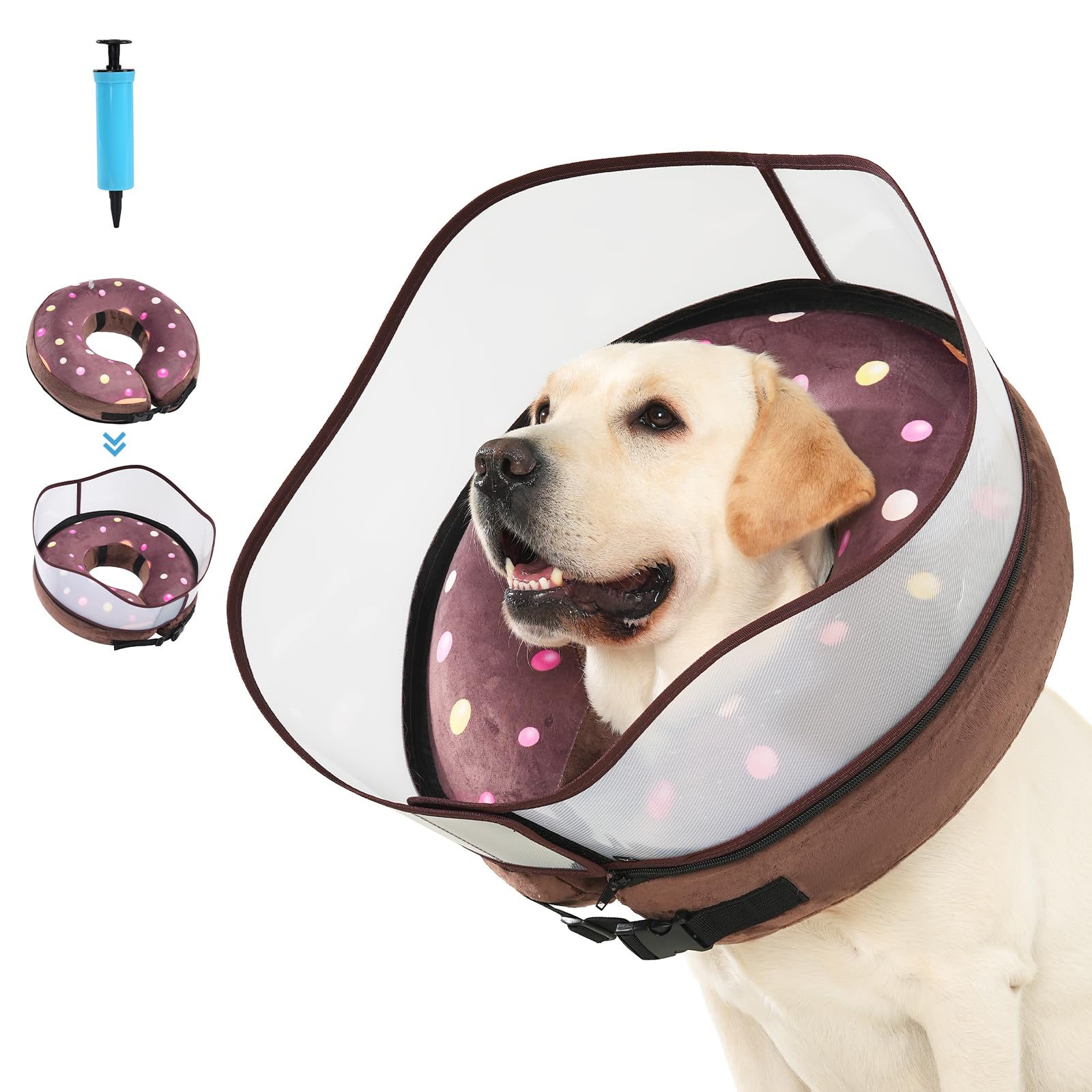 Avont 2-in-1 Inflatable Dog Cone Collar with Transparent Shield, Soft Donut E-Collar Alternative After Surgery to Stop Licking, Recovery Cone for Extra Large Dogs - Donut (XL)
