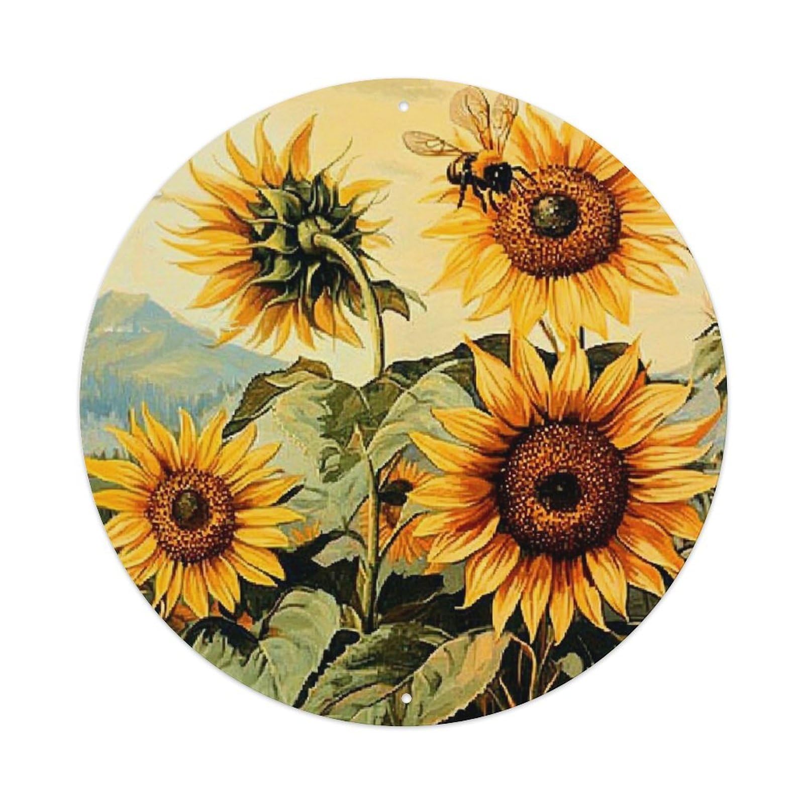 Jdyansheng Vintage Sunflowers And Bee Pattern Print Tin Sign Metal Poster Metal Signs For Home Man Cave Bar Cafe Kitchen Laundry Room Wall Decorations 8X8 Inches