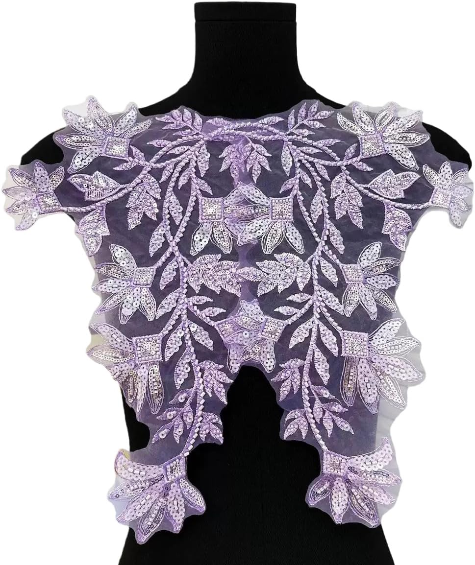 2PS Floral Embroidered lace appliqué Neckline Trims (Yellow)