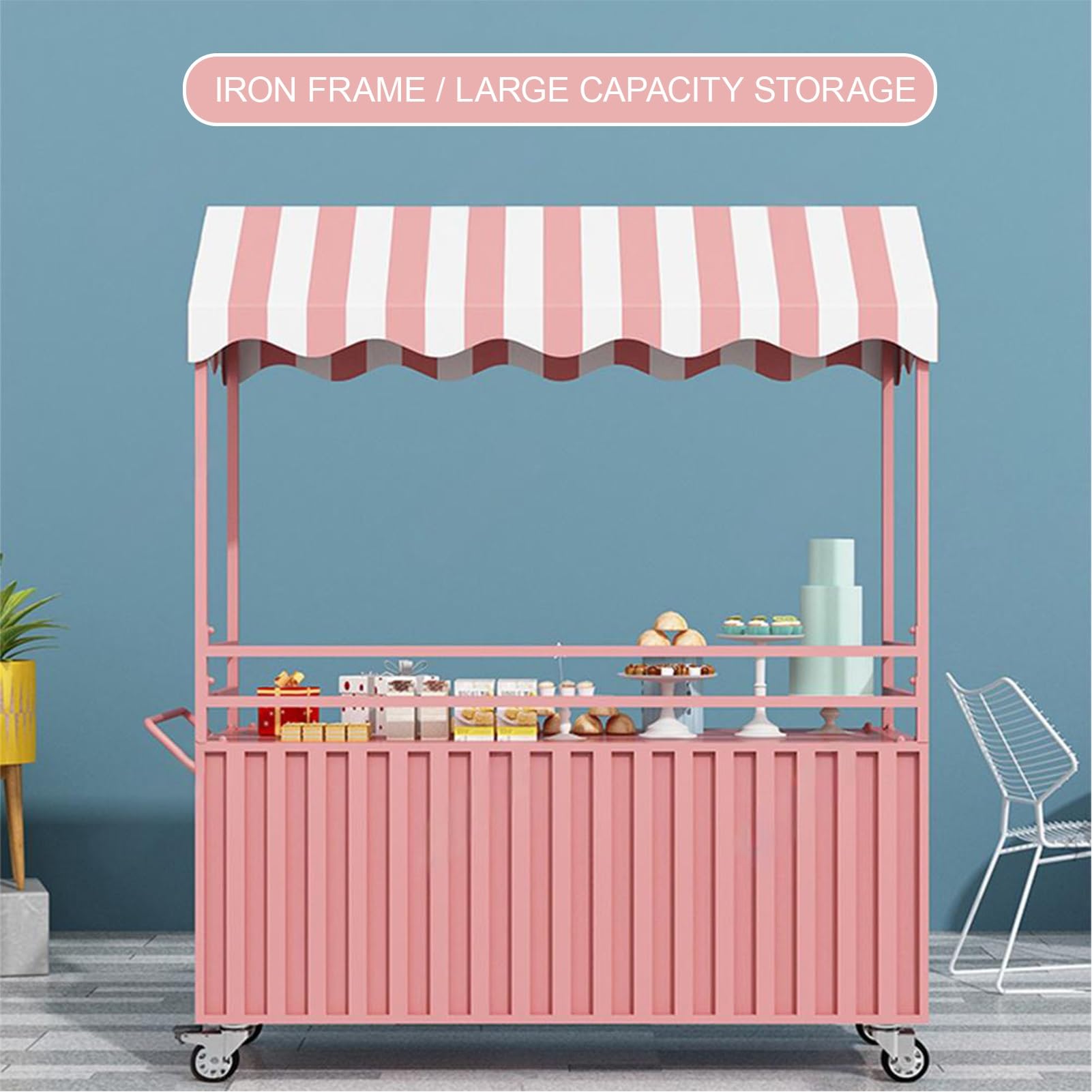 Generico Carrello Portatile da Esterno per venditori ambulanti con tettoia, Ruote e Contenitore portaoggetti - Carrello Ideale per venditori ambulanti, mercati, Eventi e Festival, Arancione, 100x200