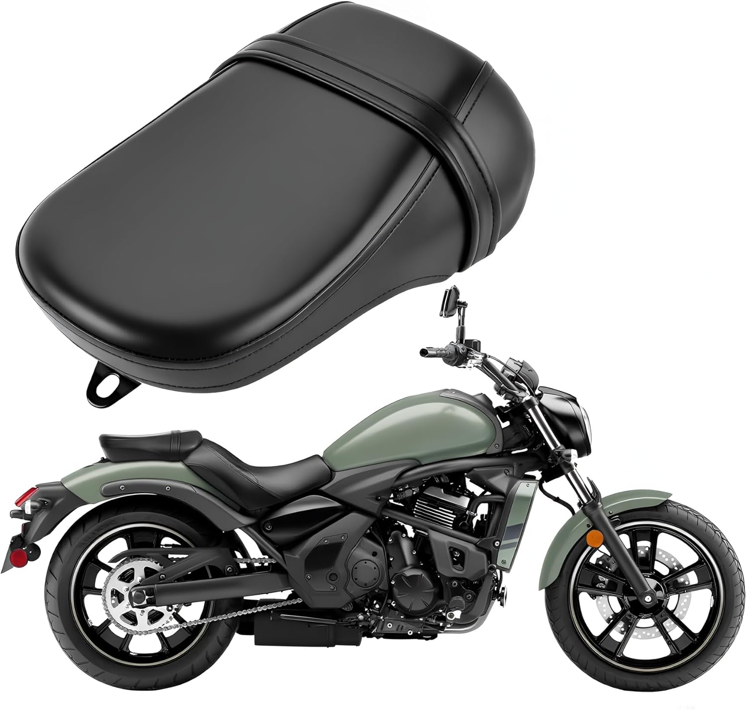 Rear Passenger Pillion Seat Compatible with Kawasaki Vulcan S 650 VN650 EN650 2015-2023 2024 - Comfortable Synthetic Leather Cushion Pad with Mounting Hardware Black​