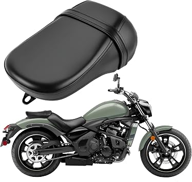 Rear Passenger Pillion Seat Compatible with Kawasaki Vulcan S 650 VN650 EN650 2015-2023 2024 - Comfortable Synthetic Leather Cushion Pad with Mounting Hardware Black