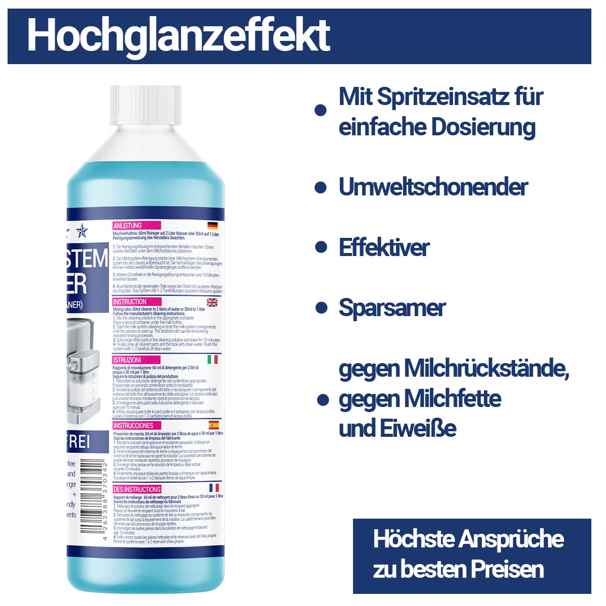 12 x 1000 ml koncentrat do czyszczenia systemu mlecznego do ekspresu do kawy, spieniacza do mleka, środek do czyszczenia mleka, uniwersalny dla wszystkich producentów