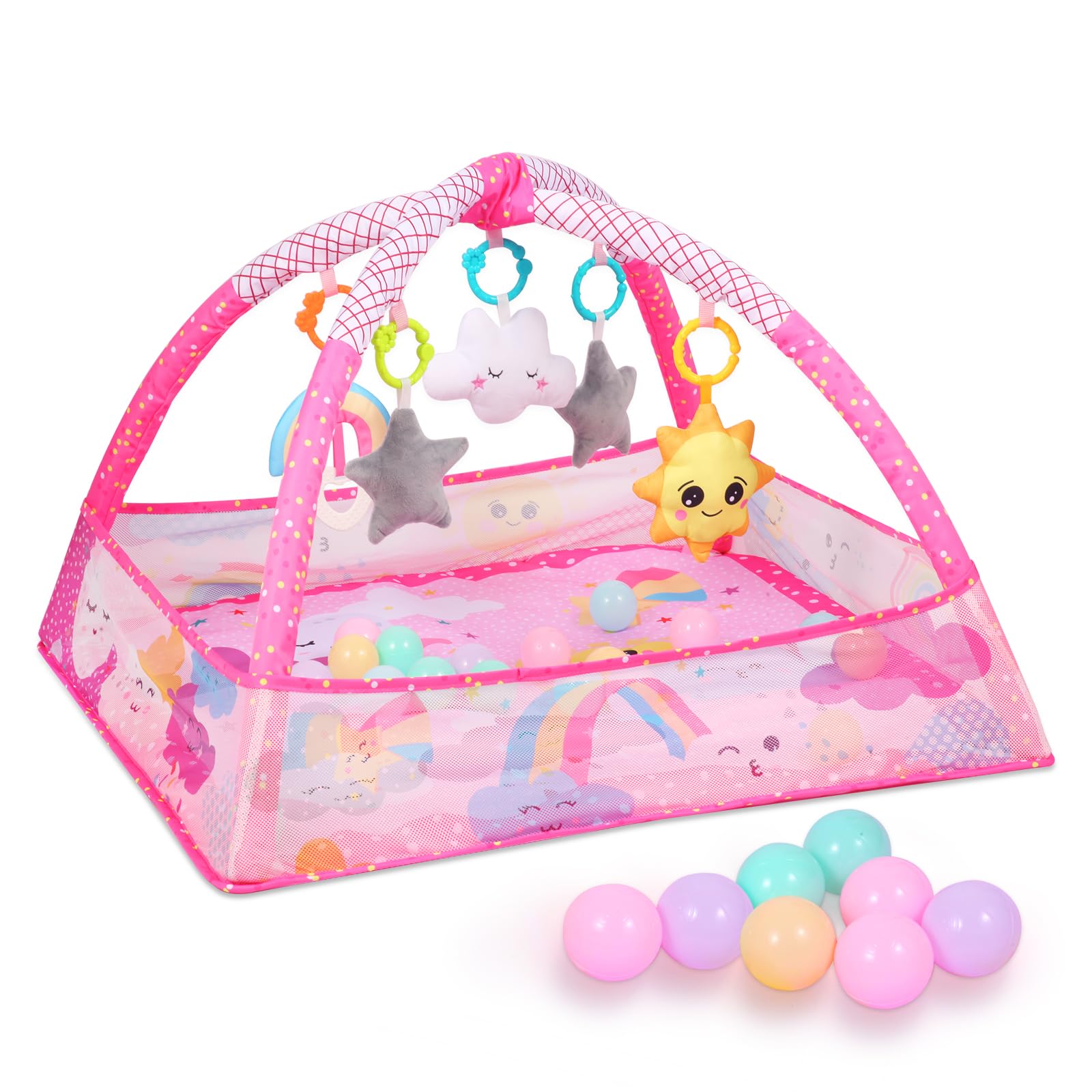 Baby Gym Play Mat, Tummy Time Mat Ball Pit with Toys, Washable Baby  Activity Play Mat Sensory Exploration Motor Skill Development for Newborn